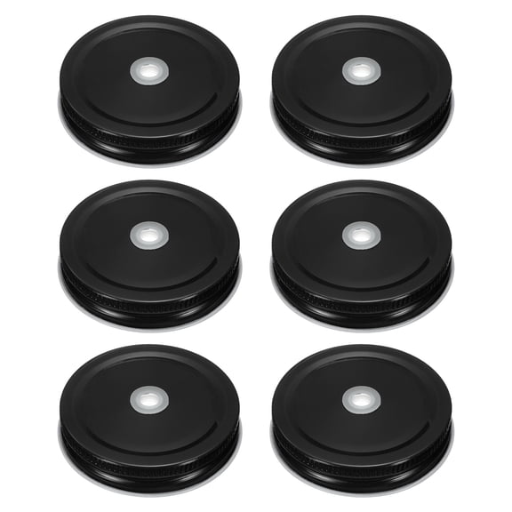 6pcs Mason Jar Lids 2.76" Tinplate Mason Canning Covers with Straw Hole, Black