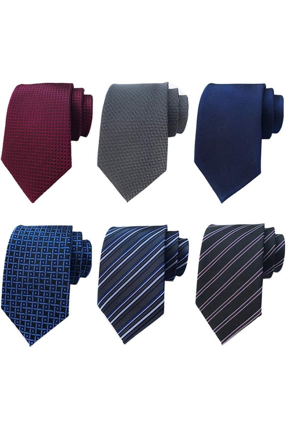 6pcs Men's Necktie Silk Check Stripe Ties Pattern Business Formal Neckties