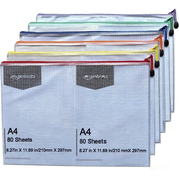 6pcs Mesh Zipper Pouch Bags, A3 17x12 Inches Large Reusable Plastic Zipper Pouches Bag for Organizing Office, File, School, Classroom, Cross Stitch Projects, Puzzle & Board Game Storage Bags