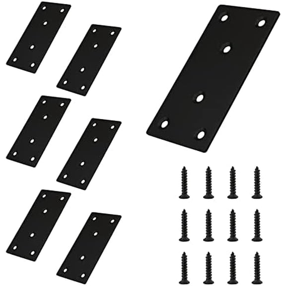 6pcs Metal Flat Straight Brace Bracket, 3.2'' x 1.6'' (L x W) | Black, Stainless Steel, Mending Plate, Joining Bracket Wood Connectors, For Furniture Corner Braces, With Screws