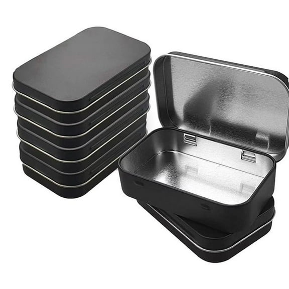 6pcs Metal Rectangular Hinged Tins Black for Mini Box Storage Containers with Lids