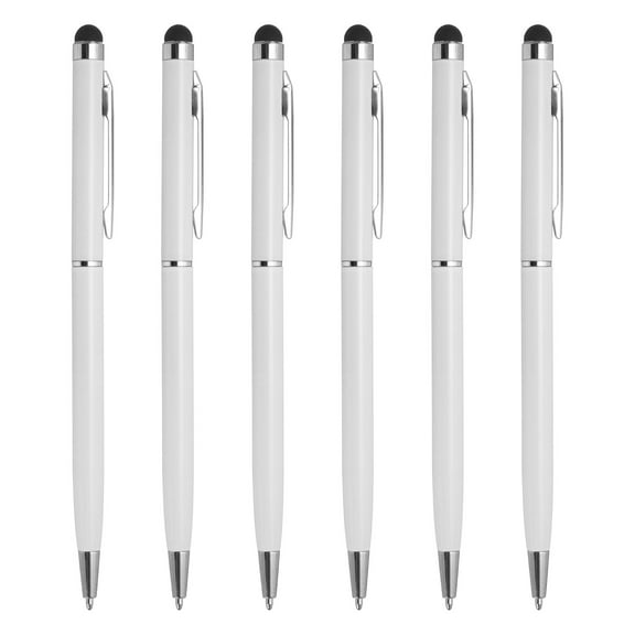 6pcs Metal Stylus Pen Ballpoint Pen 2 in 1 Universal Retractable Ink Pen with Stylus Tips, White