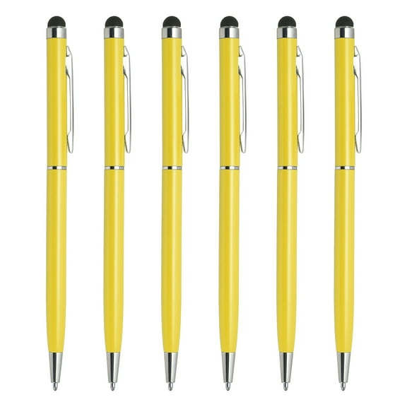 6pcs Metal Stylus Pen Ballpoint Pen 2 in 1 Universal Retractable Ink Pen with Stylus Tips, Yellow