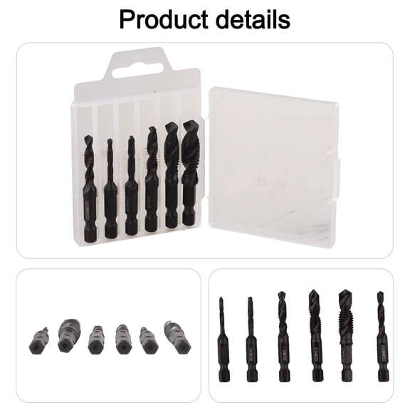 6pcs Metric Thread Tap Set HSS Screw Tap Drill Bits Hex Shank Screw Machine Compound Tap Combination Bit M5 M6 M8 M10 Hand Tool