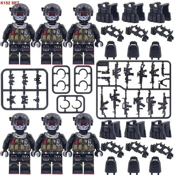 6pcs Military Building Block Soldier Ghost Camouflage Police Special Forces Figures Set - Military Toy Collection Assembly Toy for Kids