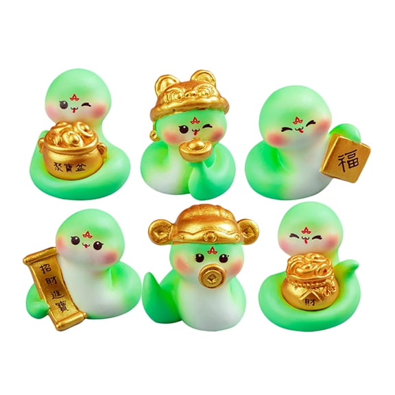 ibasenice 6Pcs Green Resin Snake Figurine Lucky Mascot for Chinese New Year Desk and Car Decor