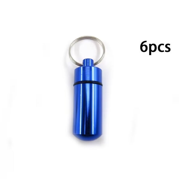 6pcs Mini Emergency Medicine Bottles Aluminum Alloy Keychain Pill Containers Waterproof Sealed First Aid Storage for Camping Hiking Travel EDC