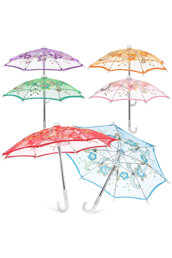 6pcs Mini Lace Umbrellas Doll Lace Parasols Mini Parasol Shining Umbrellas for Decor,Wedding Guests, Baby Shower, Tea Party