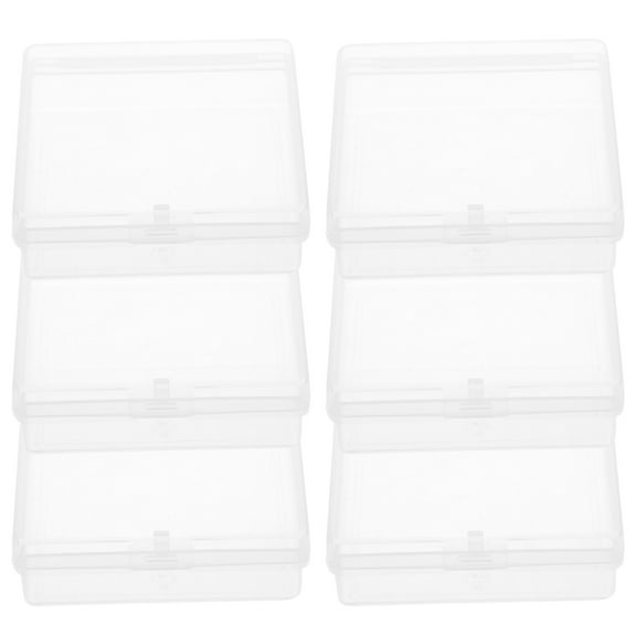 OFFIGAM 6-Pack Clear Plastic Organizer Boxes with Hinged Lids for Jewelry Storage and Small Item Organization