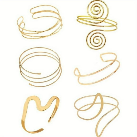 6pcs Minimalist Arm Cuff Gold, Upper Arm Bangle Bracelet, Arm Cuff Jewelry for Women, Adjustable Armband