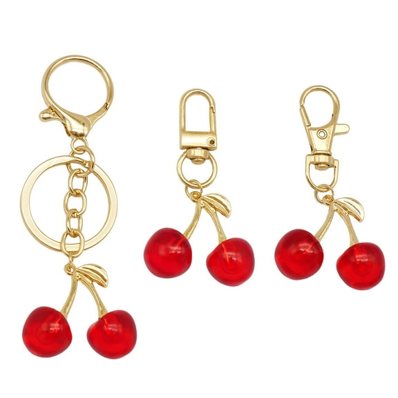6pcs Mixed Acrylic Cherry Charm Pendant Metal Alloy Keychain with Lobster Clasp Fashion Fruit Keyring Bags Hats Shoes Decor Chic Gifts