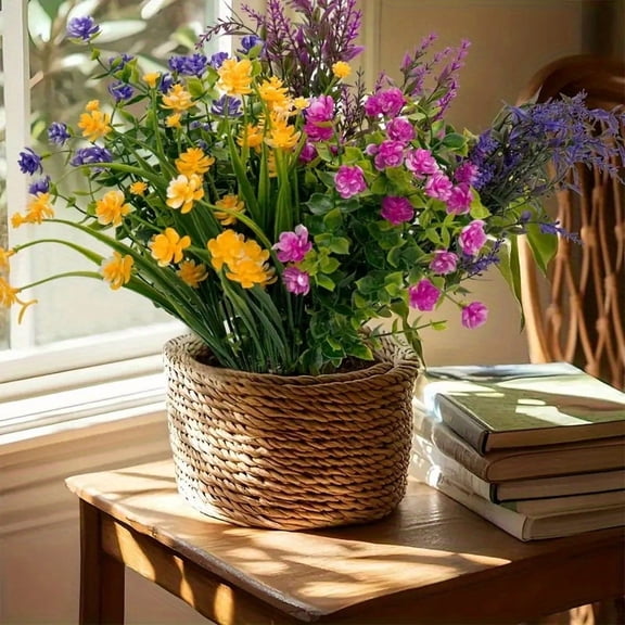 6pcs Mixed Artificial Flowers Plants UV Resistant Artificial Fake Plants Faux Greenery for Outdoor Garden Patio Porch Decor