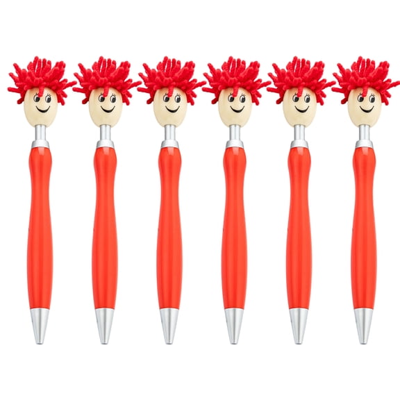 6pcs Mop Head Ballpoint Pen 1.0mm Pressing Pen Black Inks Stationery Pen Signing Pen Smooth Writing Pen for Student