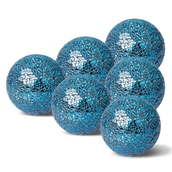 6pcs Mosaic Sphere Balls Decorative Glass Balls Decorative Orbs Table Centerpiece Balls Round Glass Ball for Table Decor Blue