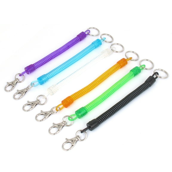 6pcs Multicolor Plastic Sprial Coil Keychain Strap Key Holder 21cm Length