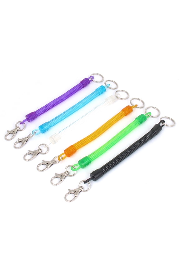 6pcs Multicolor Plastic Sprial Coil Keychain Strap Key Holder 21cm Length
