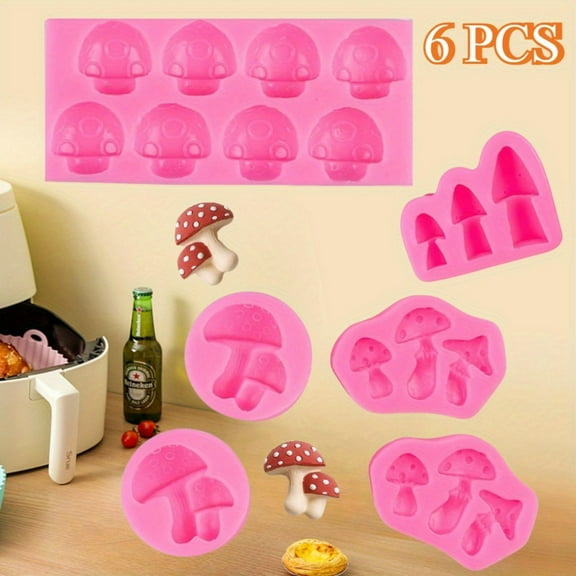 6pcs Mushroom Chocolate Molds, Mushroom Shaped Silicone Molds, Cute Candy Vegetable Fondant Molds, Cake Candy Chocolate Polymer Clay, Gummy, Crafting Projects Cupcake Topper Decor