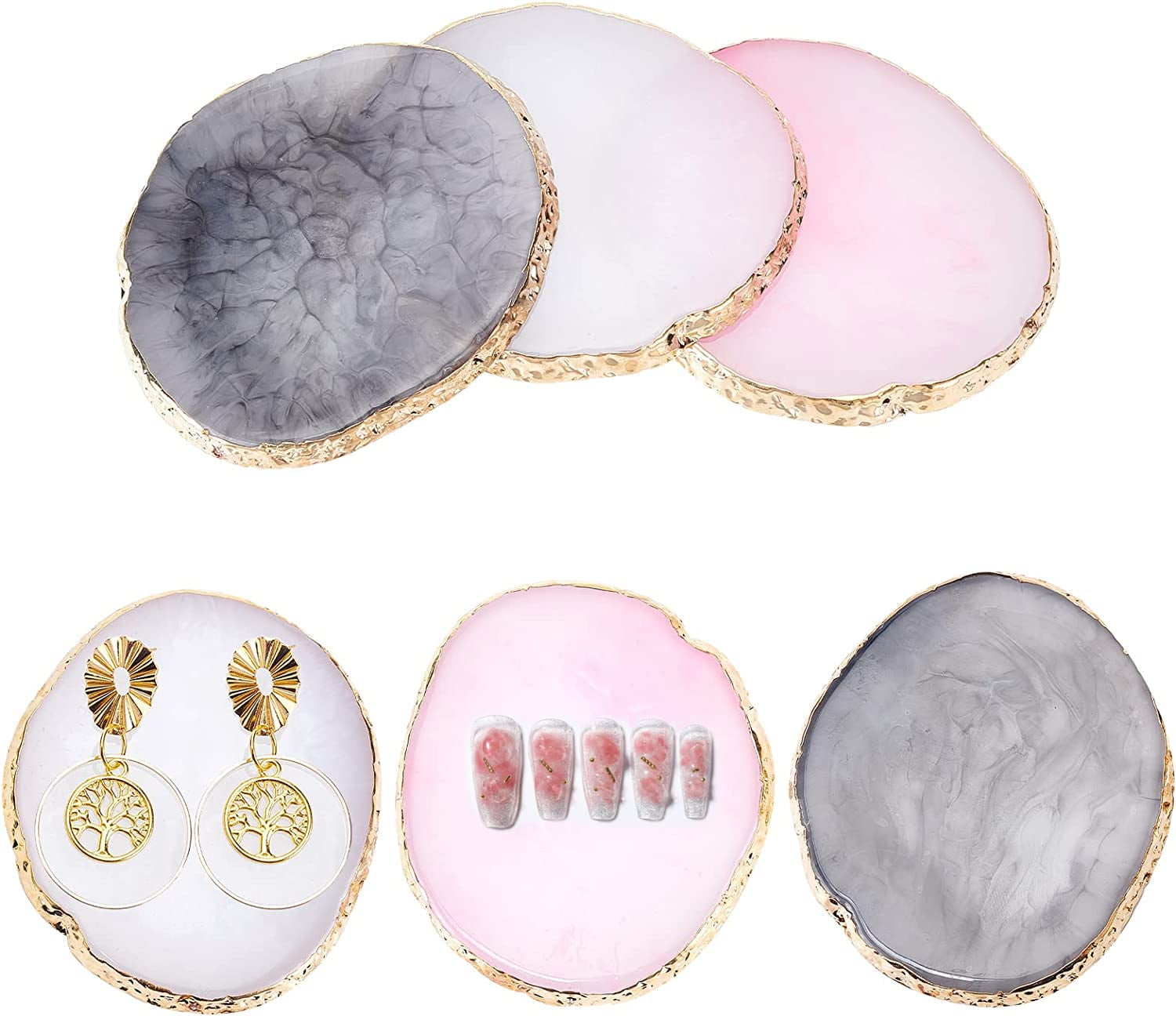 6pcs Nail Art Palette Nail Art Polish Mixing Palette 3 Color Gel Display Board Golden Edge Resin Manicure Display Gel Color Drawing Display for Nail Salon Home Use