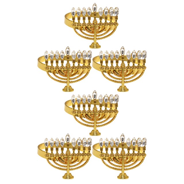 6pcs Napkin Buckles Hanukkah Menorah Napkin Holders Table Decoration