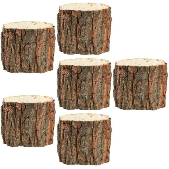 6pcs Natural Bark Flower Pot Decorative Wood Log Planter Rustic Planter Pot Balcony Garden Decoration ( 10cm )