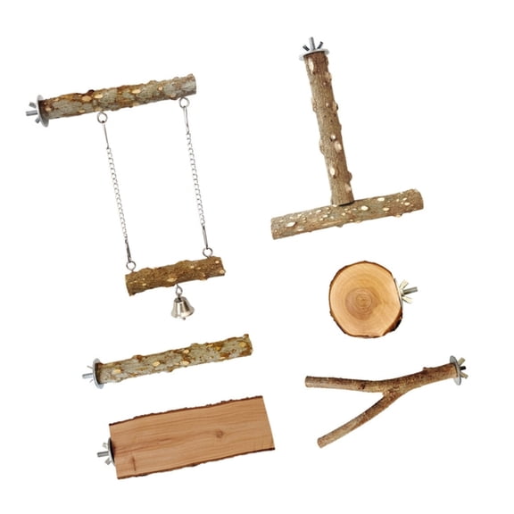 AOOOWER 6pcs Natural Wood Chewing and Climbing Sticks for Parakeets Cockatiels Bird Cage Perches Chewing Grinding Set