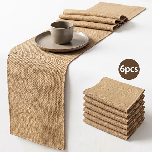 6pcs Natural Burlap Table Runner 12x71 in – Rustic Jute Farmhouse Decor for Dining Table, Wedding, Boho & Western Party
