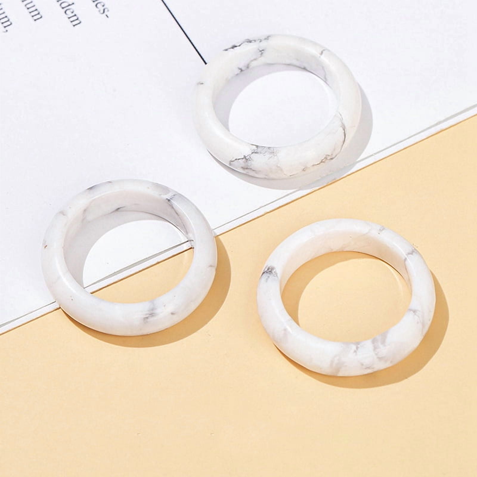 6pcs Natural Howlite Plain Band Finger Rings Inner Diameter: 18~20mm ...