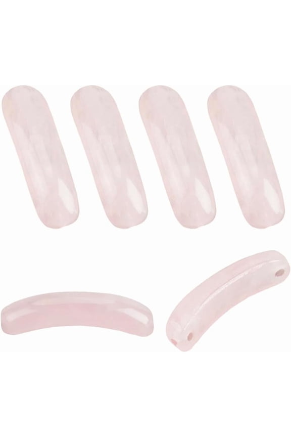 6pcs Natural Rose Quartz Beads 37x10mm Natural Curved Stone Beads Loose Gemstone Bead Curved Rectangle Connector Link European Charm Bead
