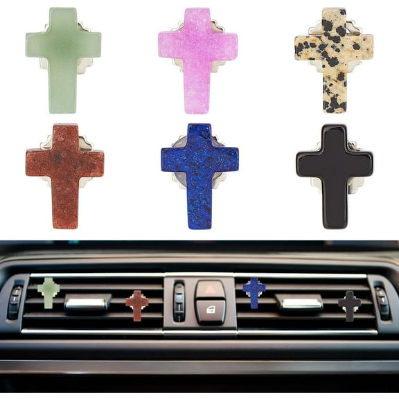 6pcs Natural Stone Car Air Vent Clips with Hook Crucifixion Gemstone Car Vent Clips Natural Obsidian Car Vent Clips Green Aventurine Vent Clip DIY