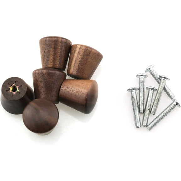 6pcs Natural Wood Cabinet Knob Nut-Brown Wooden Furniture Knobs 0.86x0.86 Cabinet Pull Handle Drawer Cupboard Knobs