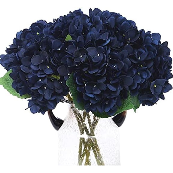 6pcs Navy Blue Artificial Silk Hydrangea Flowers Fake Hydrangeas with Stems Hydrangeas Bouquet for Wedding Home Halloween Party DIY Dining Table Decoration(Navy Blue)