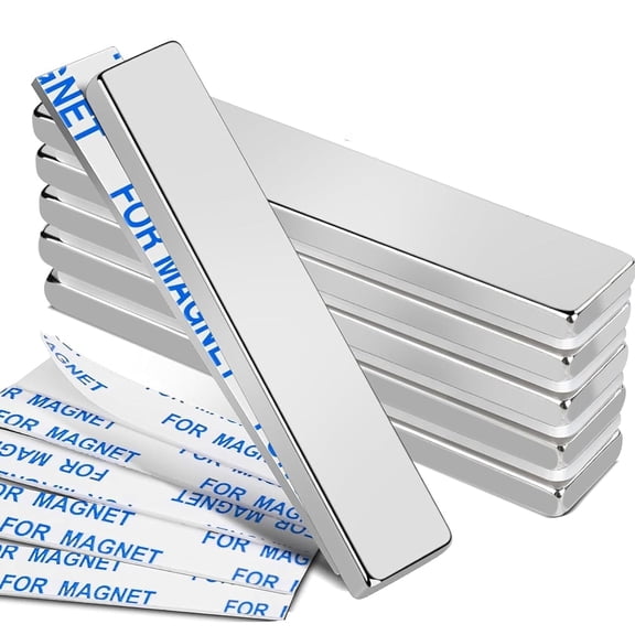 6pcs Neodymium Magnet with Adhesive Backing Fridge Magnetic Strips Refrigerator Blocks Crafts Extra Super Sticky Bar for Science Experiments Classroom Craft Office 60x10x3mm Silver