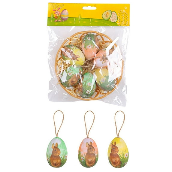 6pcs New Colorful Paper Mache Foam Egg Hanging Ornaments Easter Tree Decoration