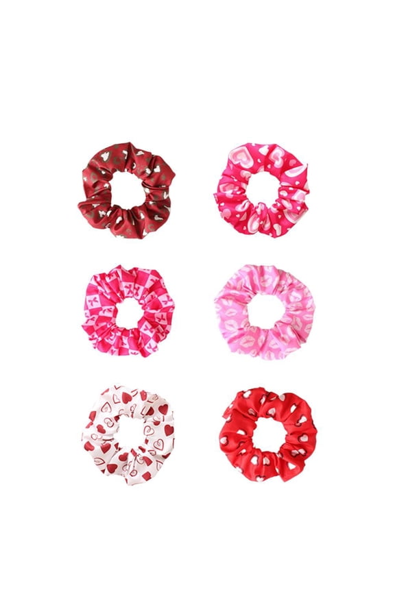 6pcs New Large Scrunchies Valentine's Day Heart Pattern Red Heart Combination Hair Ties for Women