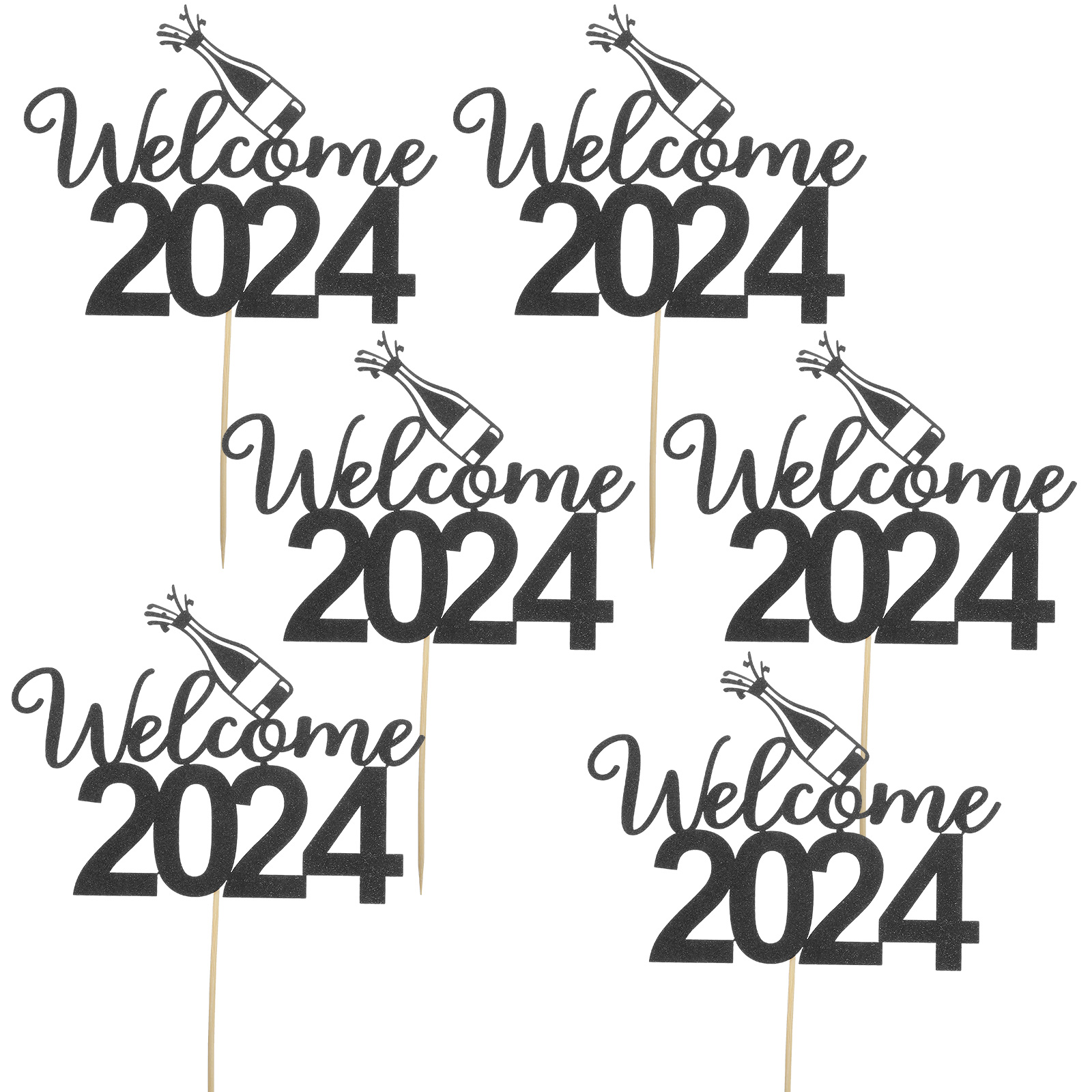 6pcs New Year Cupcake Toppers 2024 Cake Toppers Cupcake Topper 2024