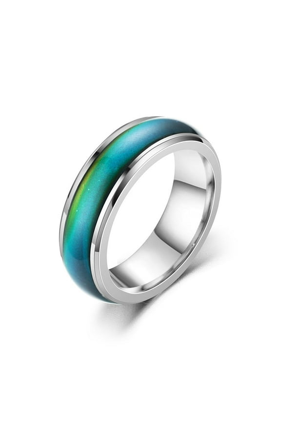 6pcs Non-Tarnish Mood Ring Temperature Change color Feeling Stainless Steel Plain Ring for Women Stainless Steel color Size 9(18.9mm)