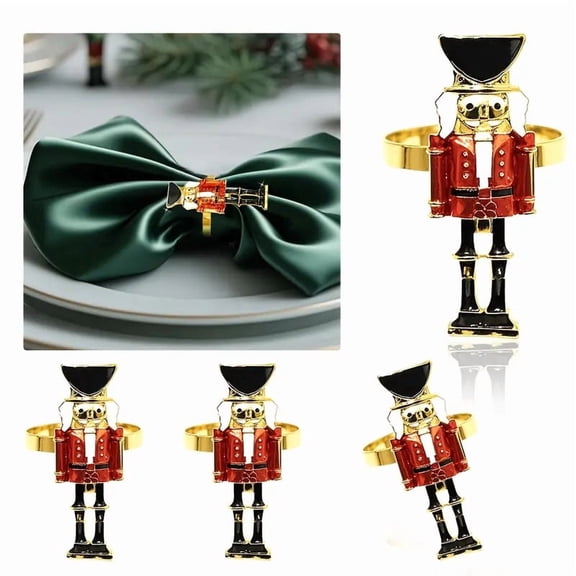 6pcs Nutcracker Soldier Napkin Rings Elegant Red & Gold Metal Christmas Table Decor for Festive Dining