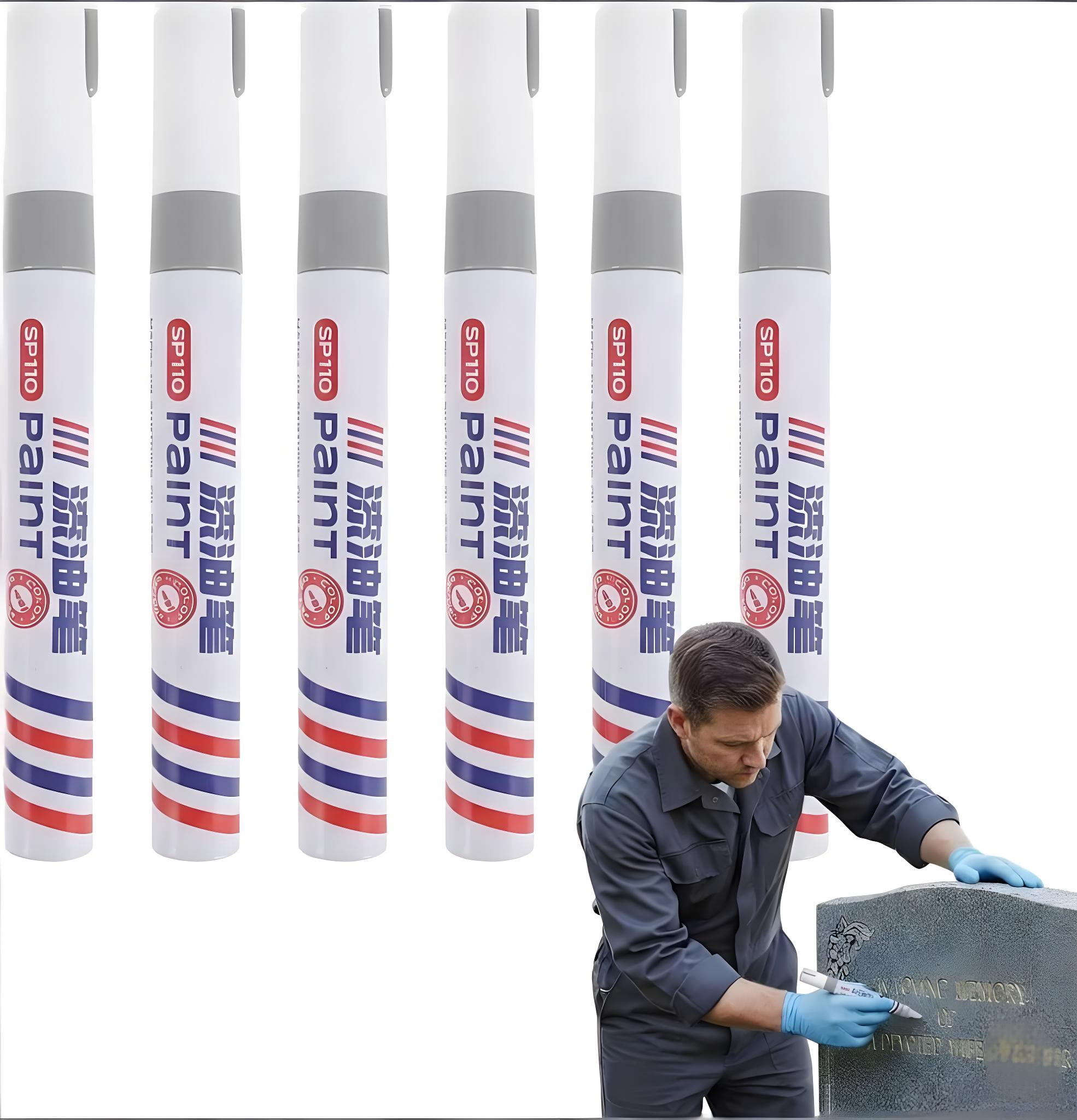 6pcs Oil Based Paint Pens for Tombstone Repair - Golden Paint Marker Pen - Waterproof and Windproof Markers for Granite Headstones, Grave, Mug, Ceramic