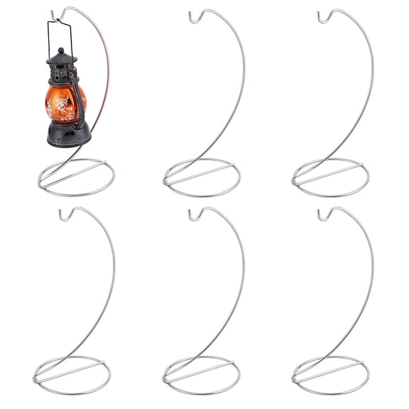 6pcs Ornament Display Stand Hanger Holder Glass Globe Iron Wire Stand Hanging Hook Rack DIY Platinum