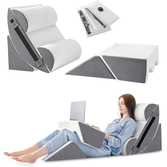 6pcs Orthopedic Bed Wedge Pillow Set for Sleeping, Post Surgery Foam for Body, Back and Leg Pain Relief Comfortable & Adjustable Support Pillows-Anti Snoring, Heartburn, Acid Reflux & GERD Sleeping