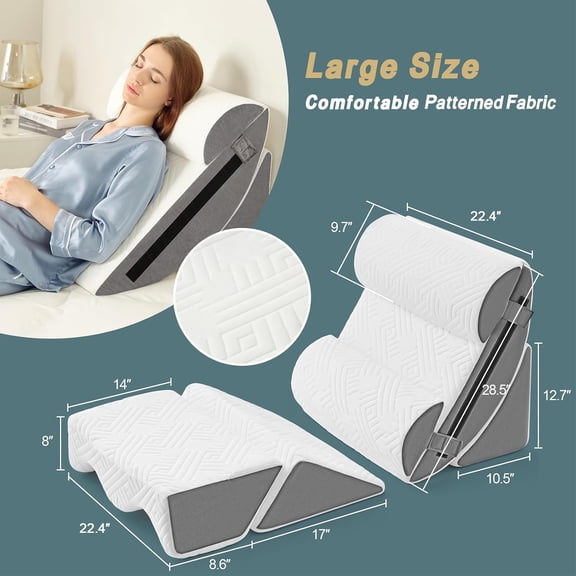 6pcs Orthopedic Bed Wedge Pillow Set for Sleeping, Post Surgery Foam for Body, Back and Leg Pain Relief Comfortable & Adjustable Support Pillows-Anti Snoring, Heartburn