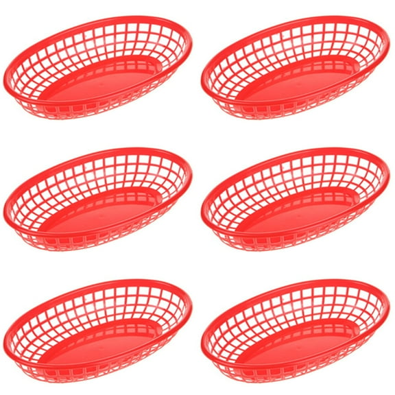 6pcs Oval Fast Food Baskets Diner Baskets Desktop Plastic Serving Platters