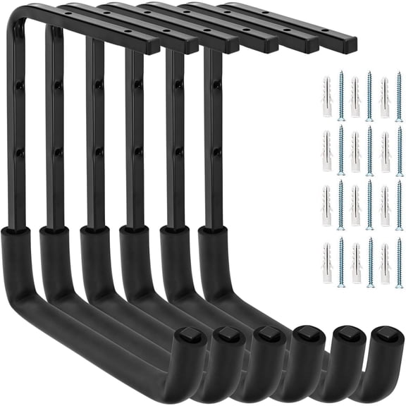 6pcs Overhead Garage Storage Rack, tility Ladder Hangers, Ceiling Mounted Hooks for Lumber Bike Tools(9.45 x 12.6 Inch)