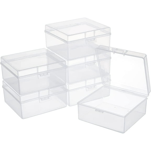 6pcs PP Plastic box Flip Cover Rectangle White 9.8x10.2x5cm Inner Size: 8.9x9.7cm