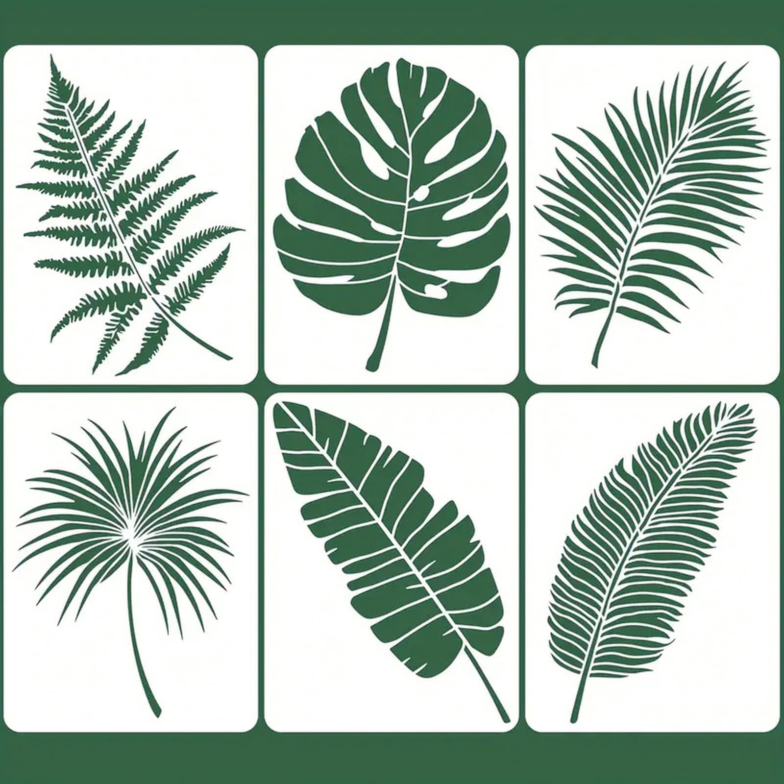 6pcs Painting Stencil, Large Leaf Coconut Palm Hollow Template for Wall