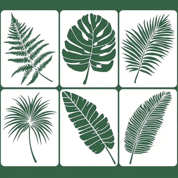 6pcs Painting Stencil, Large Leaf Coconut Palm Hollow Template for Wall Furniture Fabric Painting