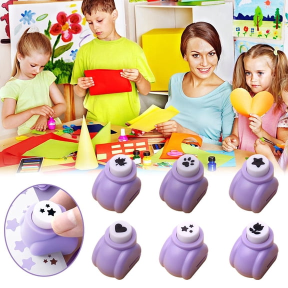 6pcs Paper Punch, Mini Purple Shape Hole Puncher for DIY Scrapbooking, Cardboard