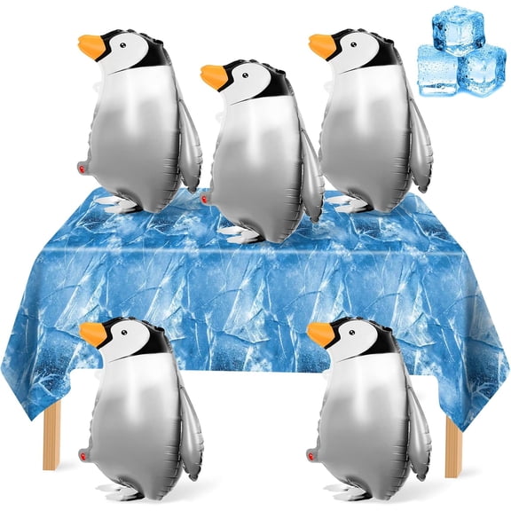 6pcs Penguin Birthday Party Decorations Supplies Includes Walking Penguin Balloons Tablecloth Inflatable Balloons