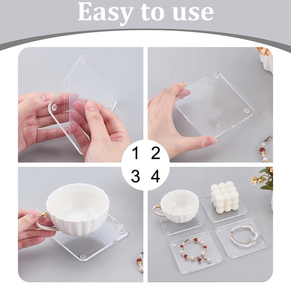 6pcs Personalized Clear Acrylic Coasters Transparent Acrylic Square Sheet 3.9x3.9 Inches Beverage Coasters for Home