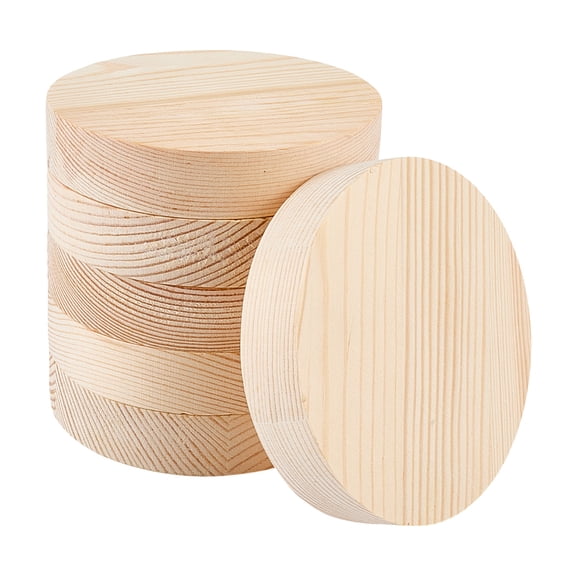 6pcs Pine Wood Sheets Flat Round Moccasin 99x20mm